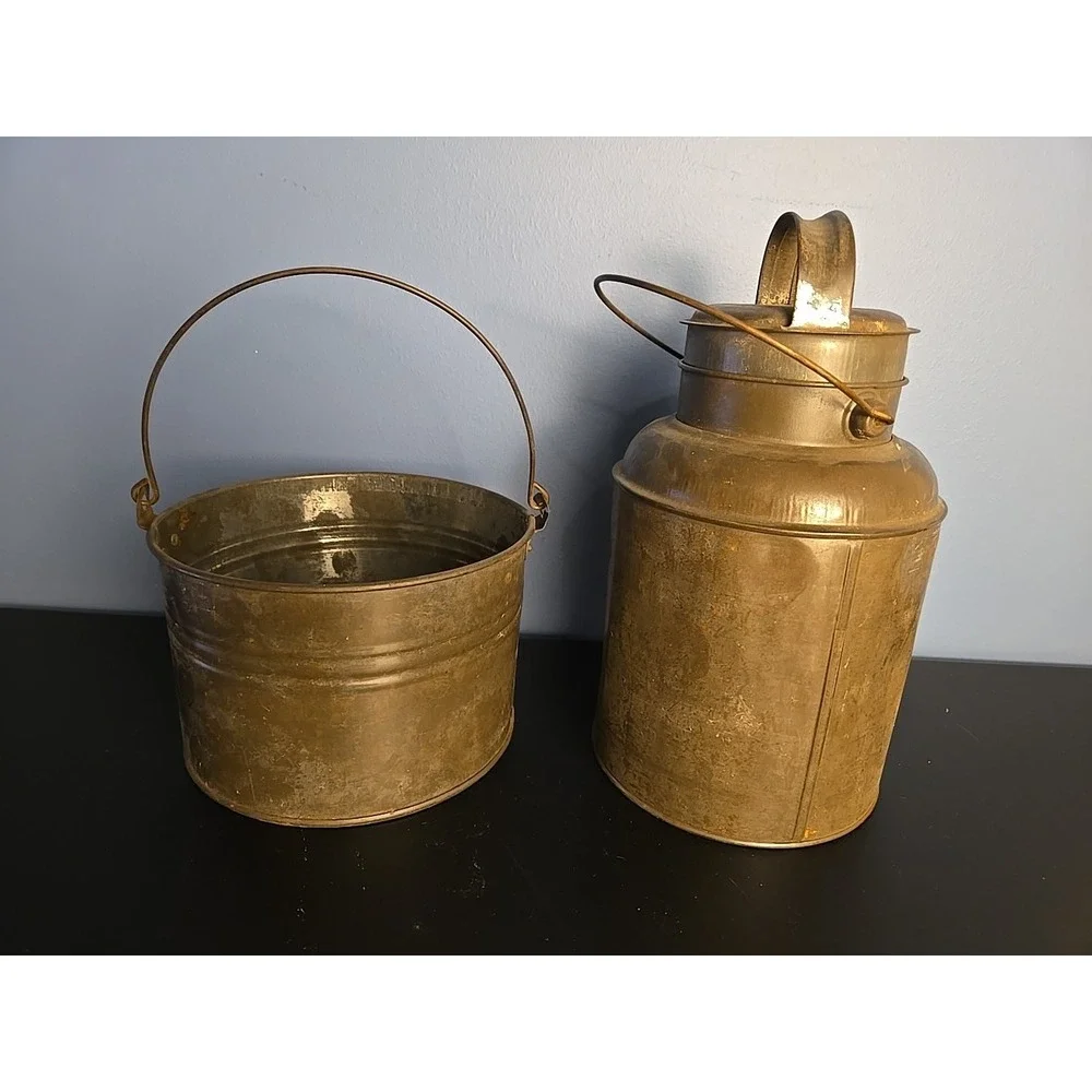 Vintage Dairy Can Galvanized Cream Milk Can with Lid & Handle & Bucket W Handle
